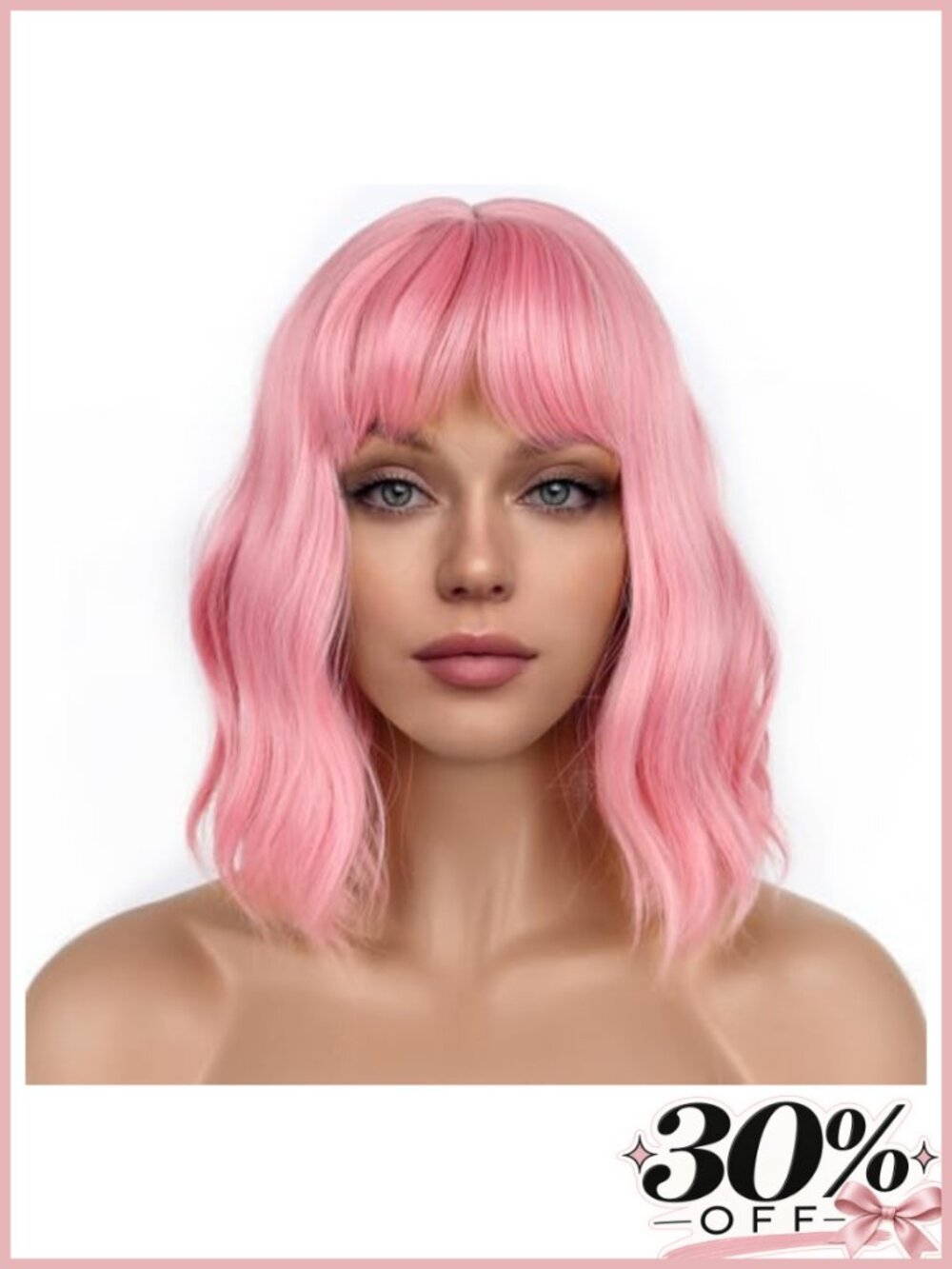 Synthetic Heat Resistant Loose Wavy Bob Wig with Bangs for Cosplay Costume